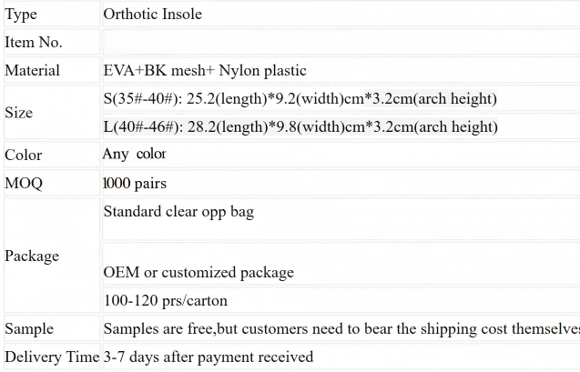 factory orthopedic insole arch support insole for flat feet shoe inserts for plantar fasciitis