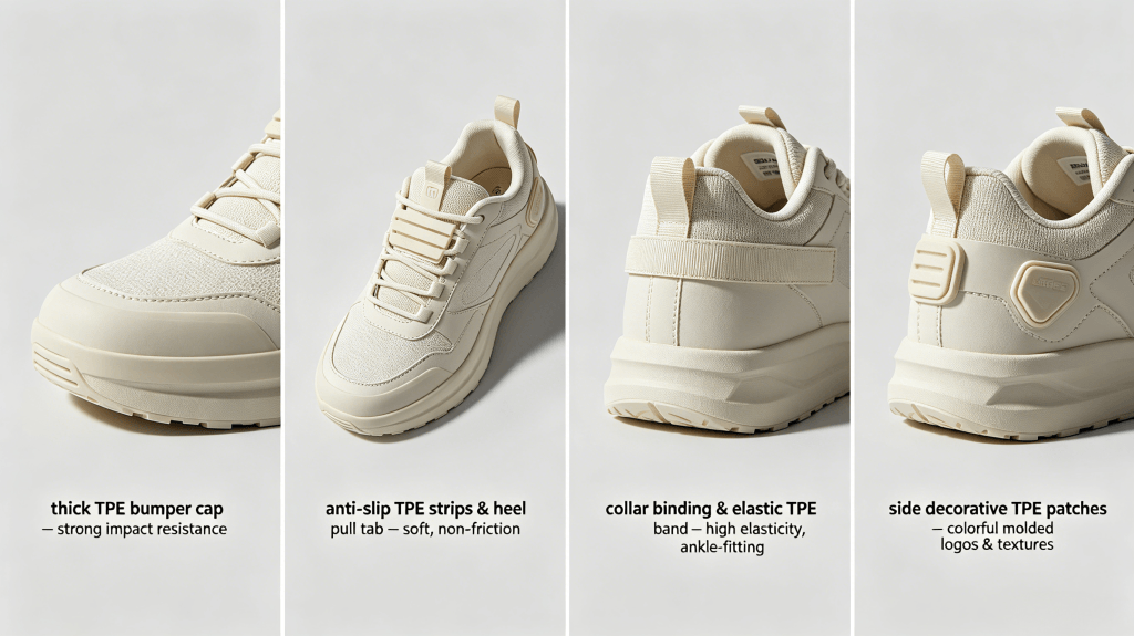 TPE Thermoplastic Elastomer: The Rising Star Material Revolutionizing the Footwear Industry soft rubber components on the shoe upper